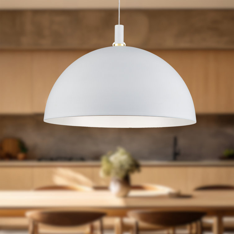 White Aluminum Dome Pendant Light with Brushed Nickel Accents
