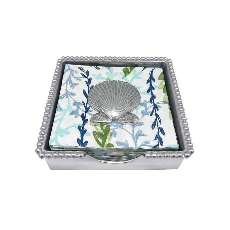 Scallop Shell Beaded Aluminum Napkin Holder with Nautical Napkins