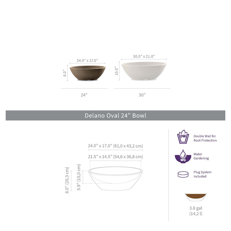 Caviar Black 24-Inch Oval Polyethylene Resin Planter Bowl