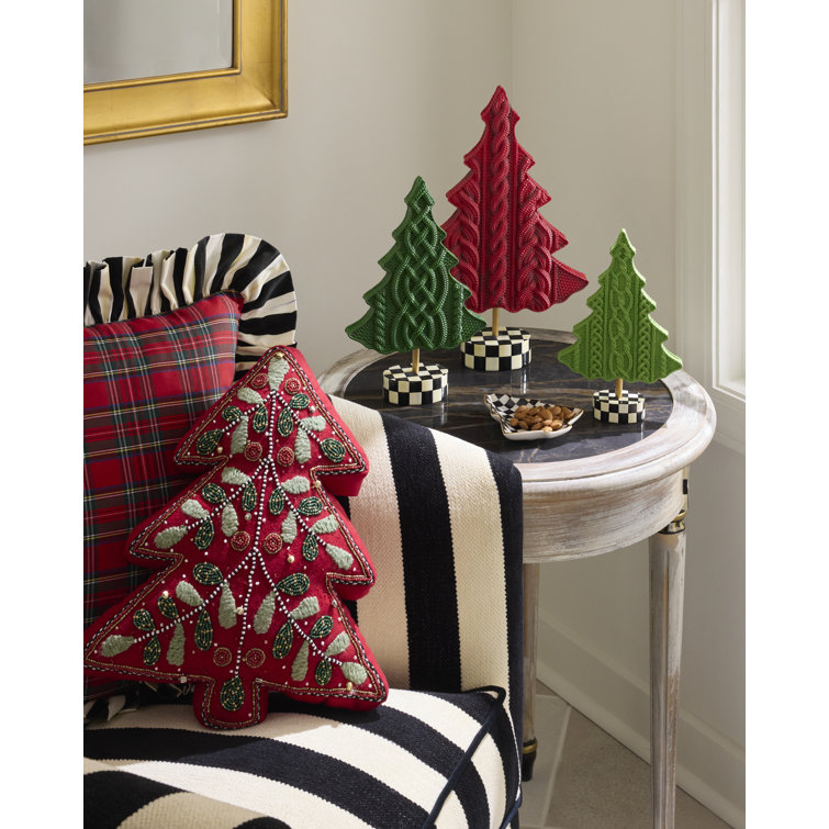 Festive Cable Knit Patterned Resin Christmas Trees Set