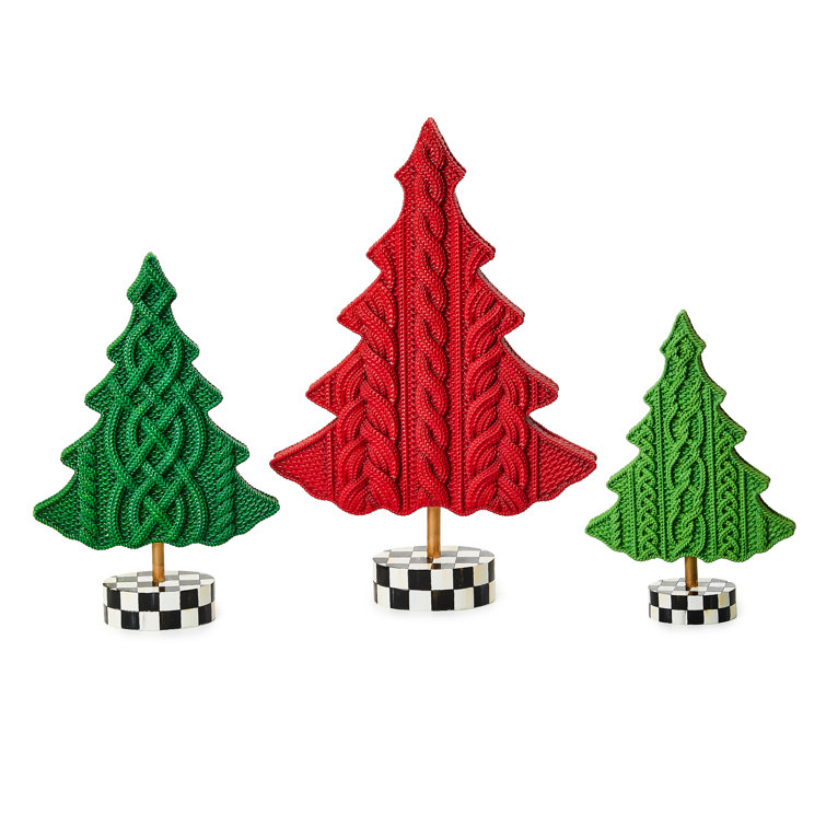 Festive Cable Knit Patterned Resin Christmas Trees Set