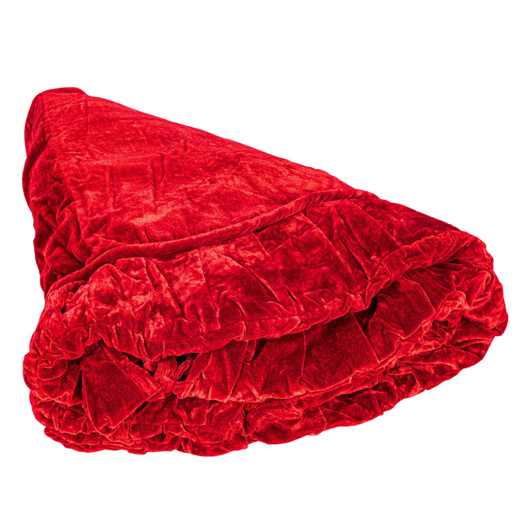 Luxurious Red Velvet Christmas Tree Skirt with Ruffled Border
