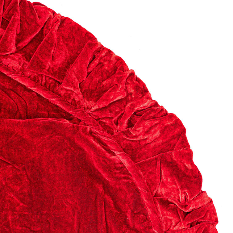 Luxurious Red Velvet Christmas Tree Skirt with Ruffled Border