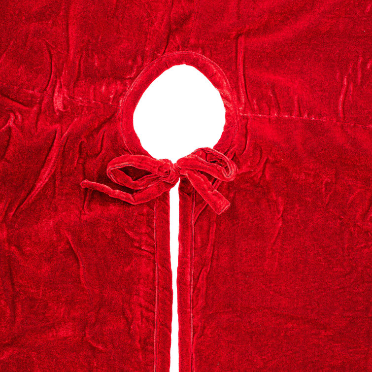 Luxurious Red Velvet Christmas Tree Skirt with Ruffled Border