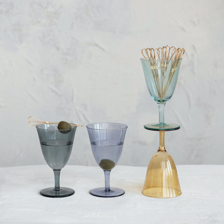 Multicolor 8 Oz. Stemmed Wine Glass Set, Glossy Finish, Set of 4
