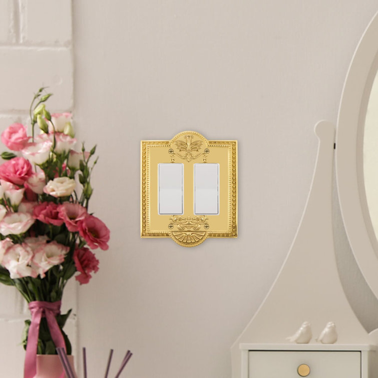 Polished Brass Vintage Art Deco 2-Gang Metal Switch Plate