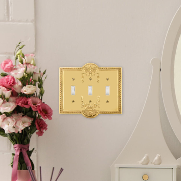 Polished Brass 3-Gang Vintage Metal Toggle Switch Plate