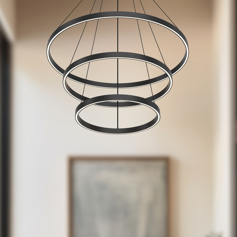 Cerchio Matte Black 31.5" LED Tiered Chandelier with Dual Diffuser