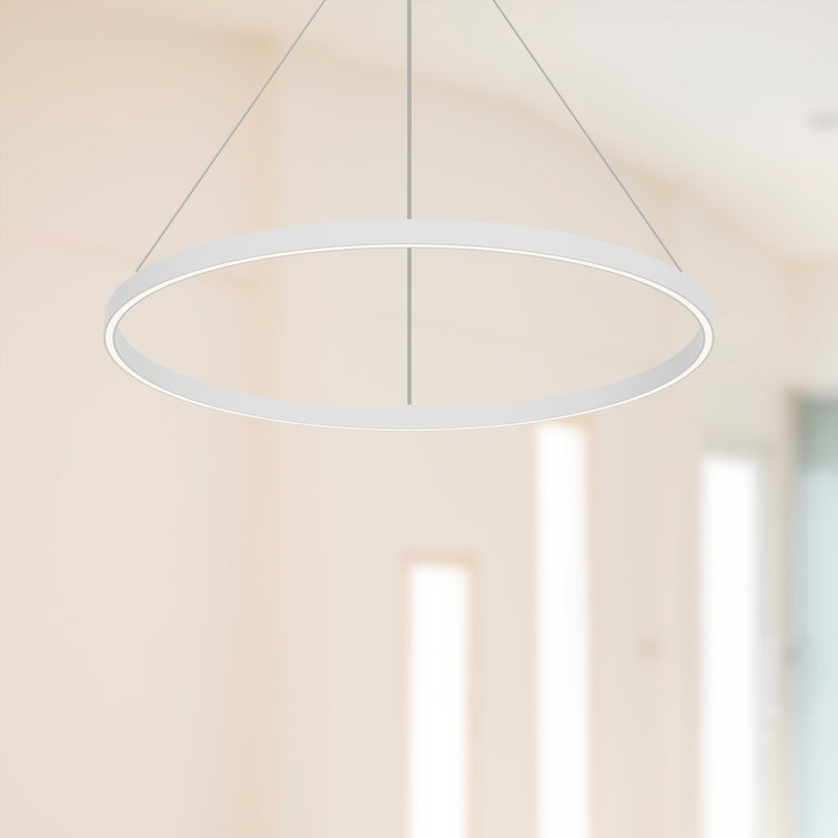 White Aluminum LED Geometric Ring Chandelier