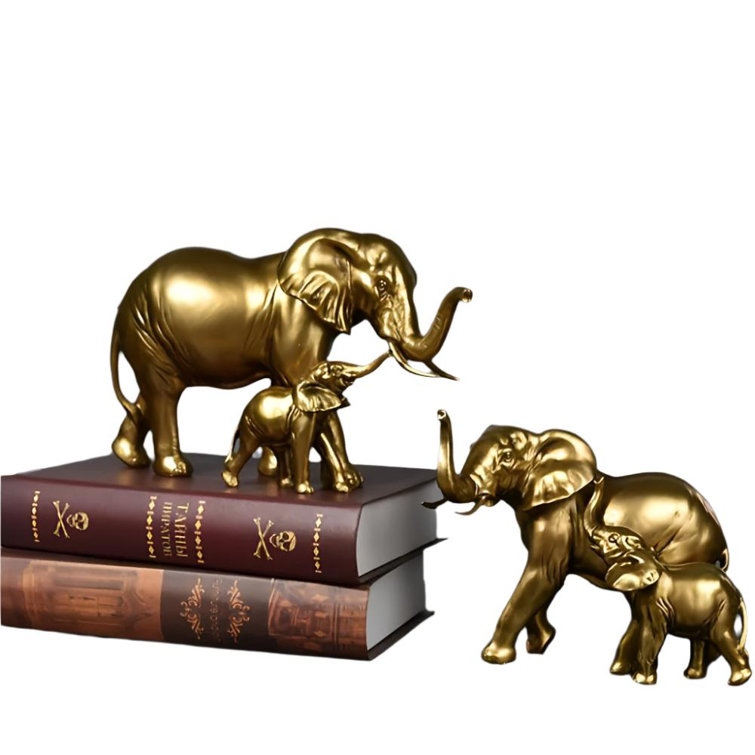 Handmade Gold Resin Elephant Figurine with Baby
