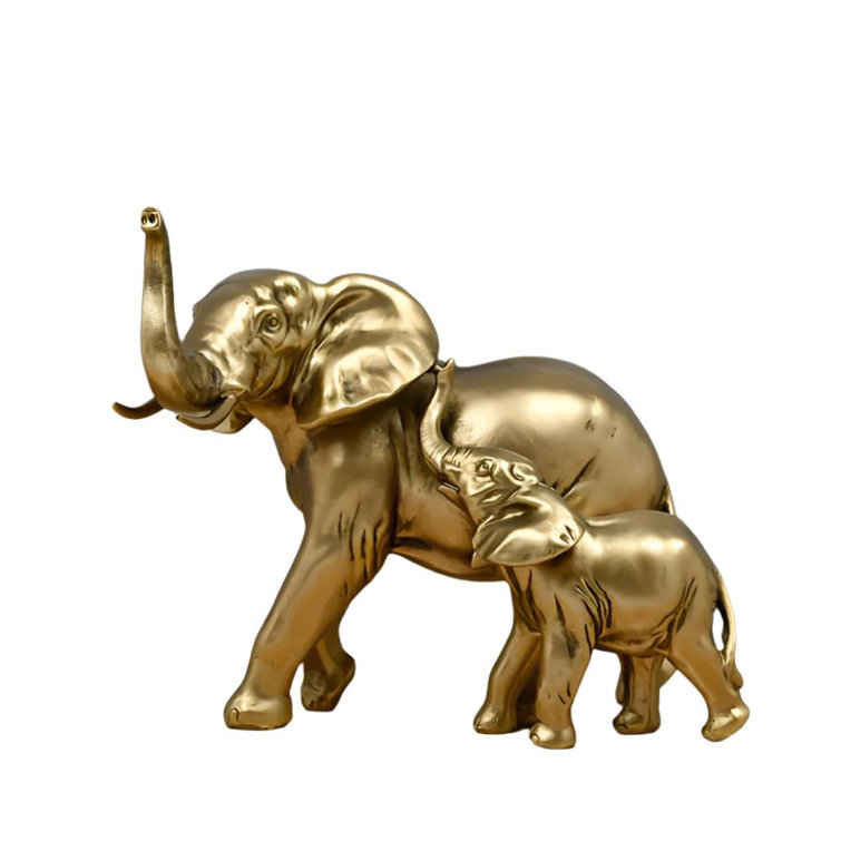 Handmade Gold Resin Elephant Figurine with Baby