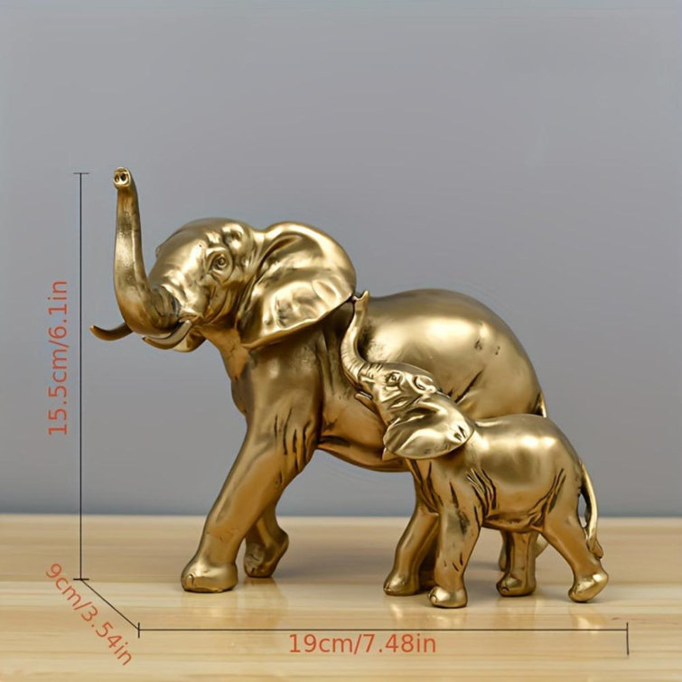 Handmade Gold Resin Elephant Figurine with Baby