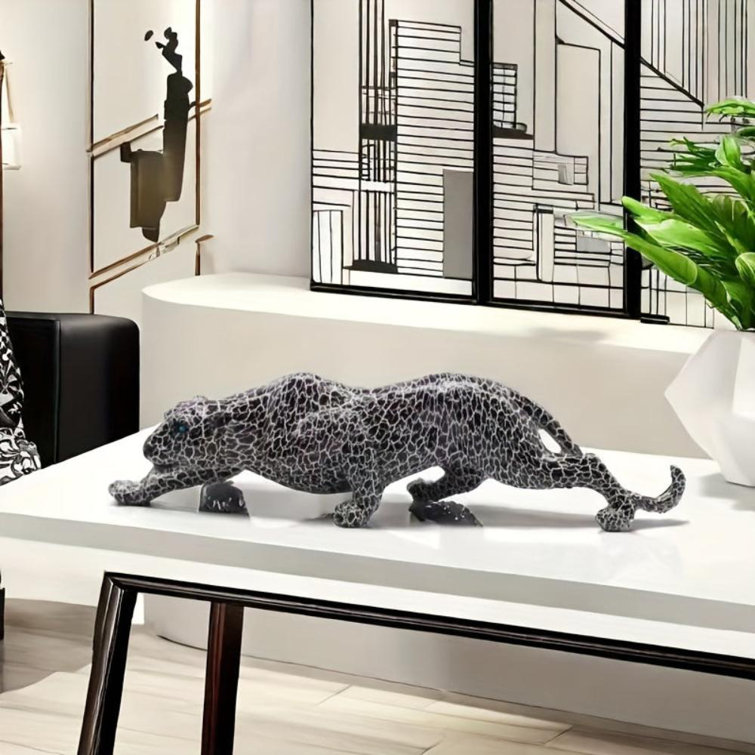 Modern Black and White Resin Leopard Statue