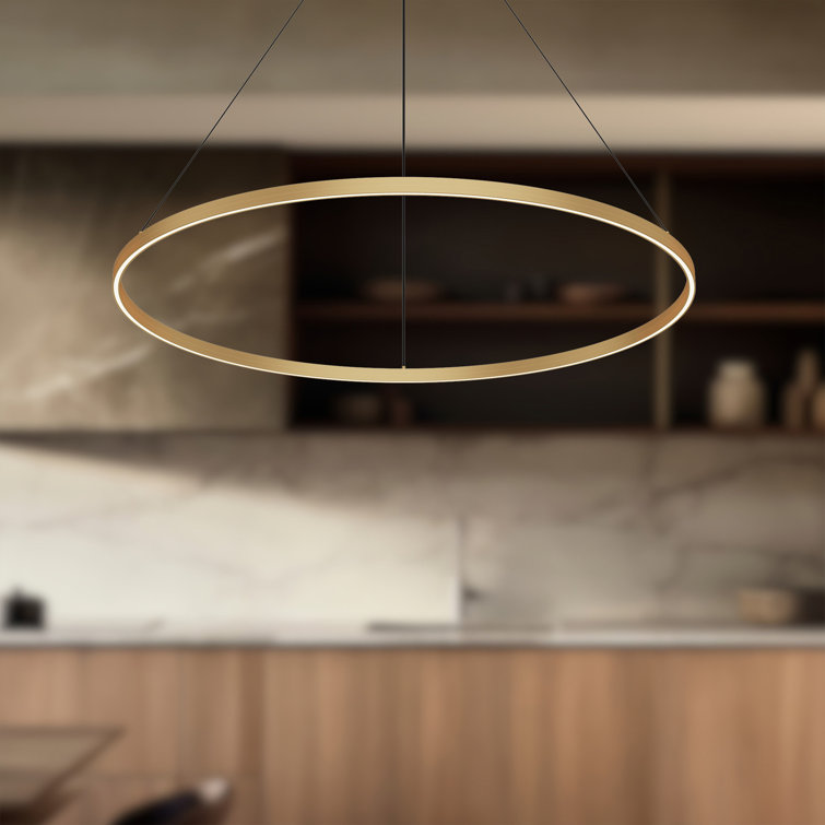 Brushed Gold Circular LED Pendant Light with Aluminum Frame