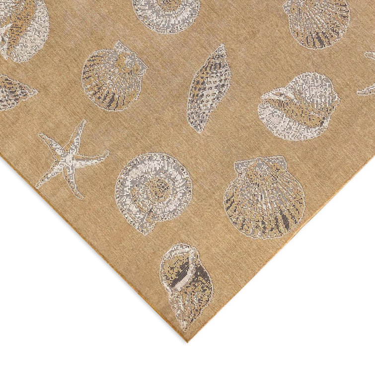 Sand and White Synthetic Coastal Rectangular Area Rug