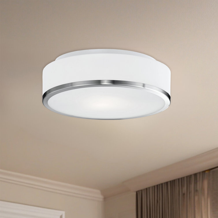 Charlie 11.5" Brushed Nickel Drum Flush Mount with White Opal Glass