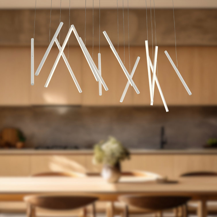 Contemporary White LED Glass Island Pendant, 42 in