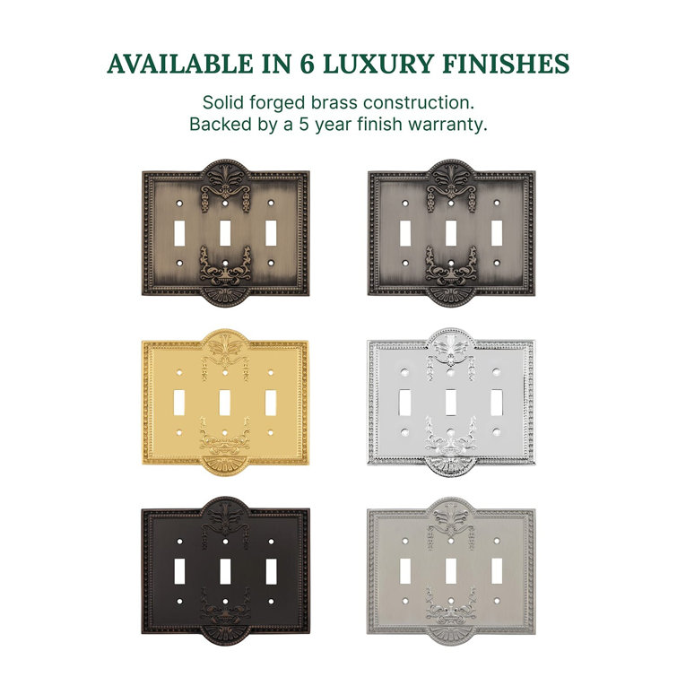 Polished Brass 3-Gang Vintage Metal Toggle Switch Plate