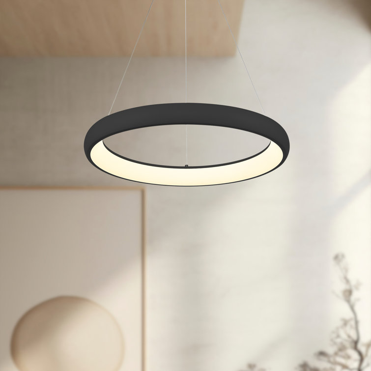 Cortana Sleek Black LED Drum Pendant Light