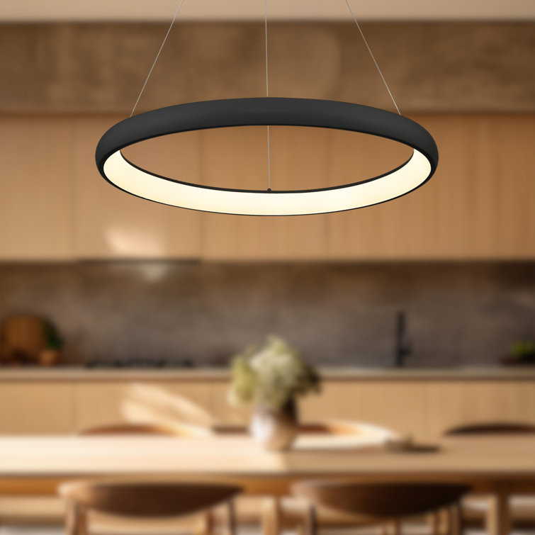 Cortana Sleek Black Aluminum 32'' LED Drum Pendant Light