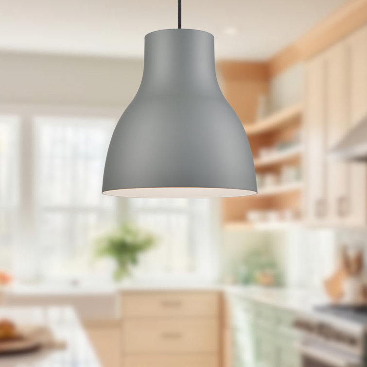 14" Black Aluminum Single Pendant Light with LED
