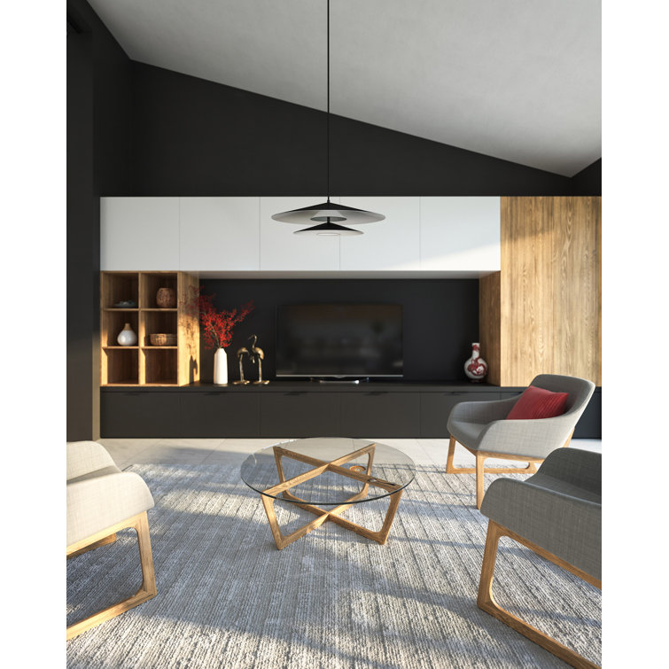 Cruz Geometric LED Pendant in Black with Soft Shaped Glass