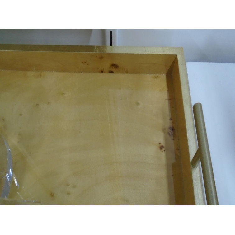 Medium Beige Burl Wood Tray with Metal Handles