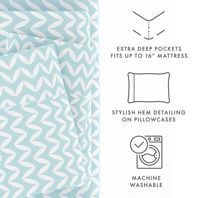 Light Blue Chevron Queen Microfiber Sheet Set