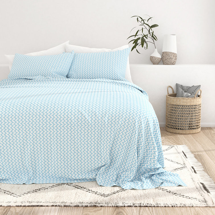 Light Blue Chevron Queen Microfiber Sheet Set