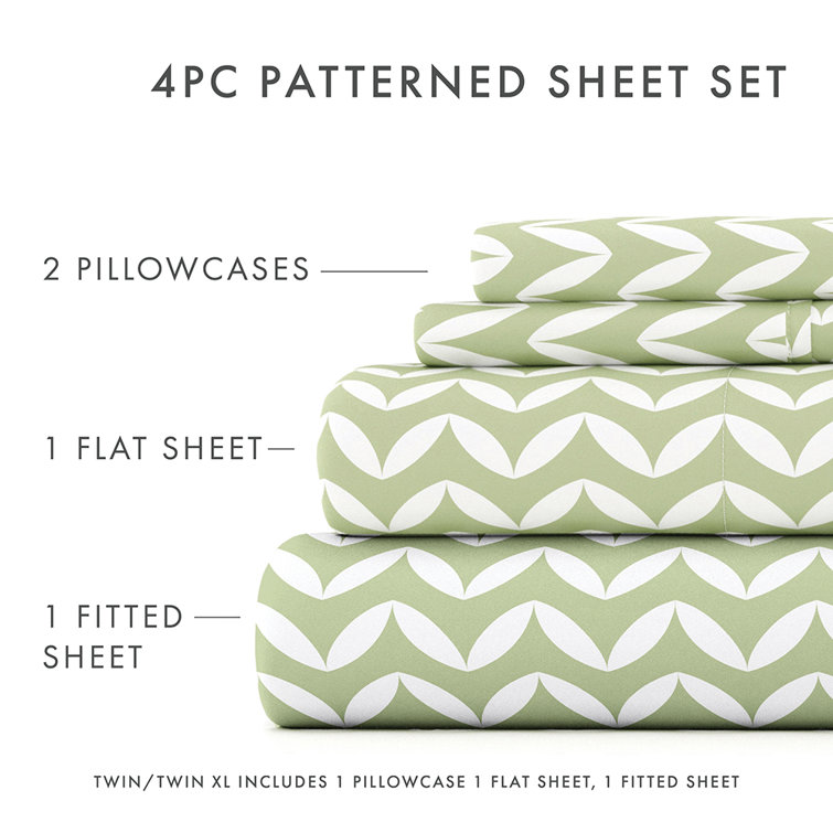 Sage Chevron Twin Microfiber Sheet Set with Deep Pockets