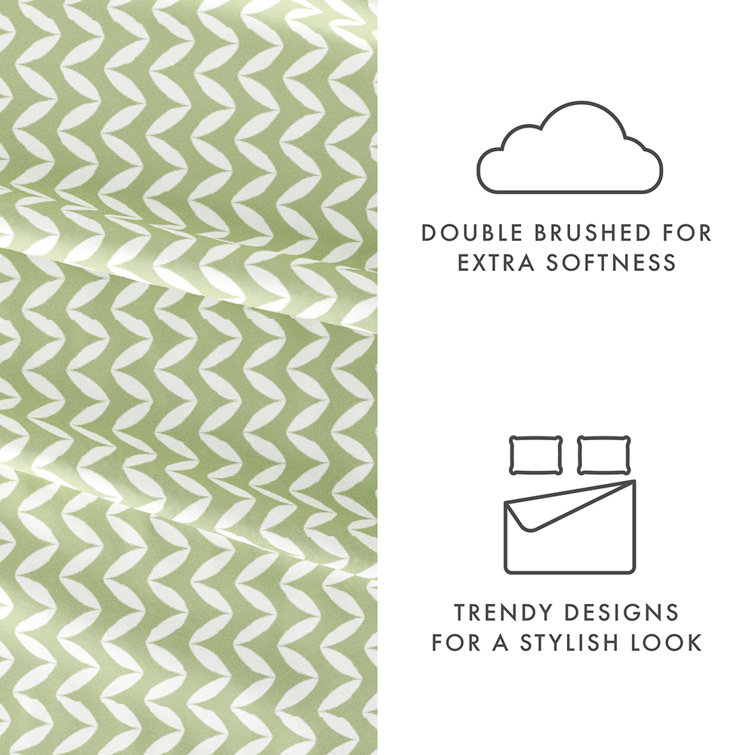 Sage Chevron Twin Microfiber Sheet Set with Deep Pockets