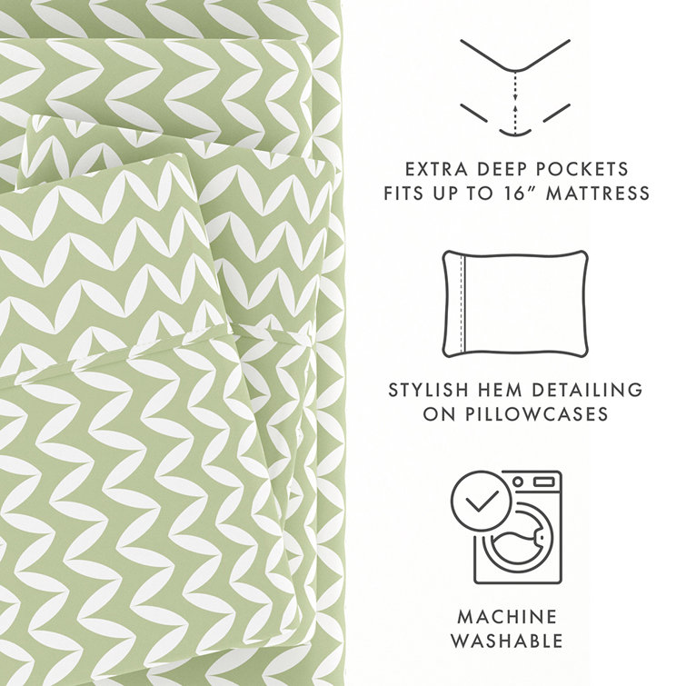 Sage Chevron Twin Microfiber Sheet Set with Deep Pockets