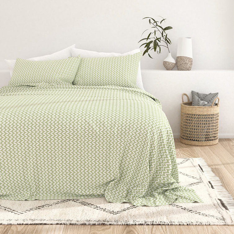 Sage Chevron Twin Microfiber Sheet Set with Deep Pockets