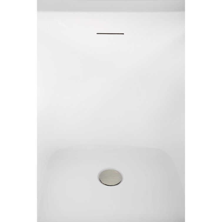 51" Glossy White Acrylic Freestanding Soaking Bathtub with Bamboo Tray
