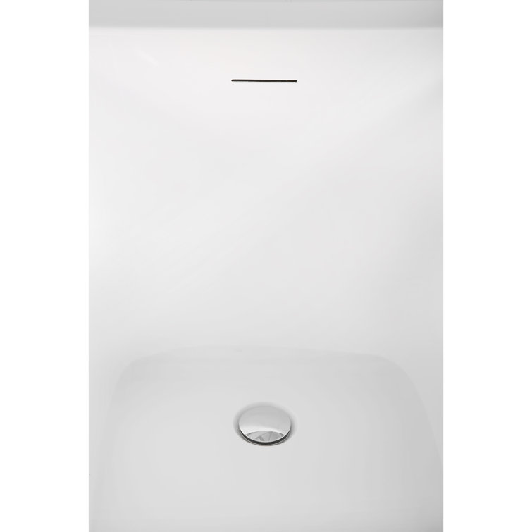 51" Glossy White Acrylic Freestanding Soaking Bathtub with Bamboo Tray