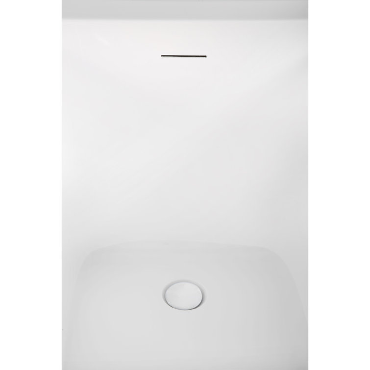 51" Glossy White Acrylic Freestanding Soaking Bathtub with Bamboo Tray