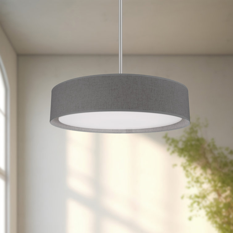 Dalton Brushed Nickel 20" LED Drum Pendant with Textured Linen Shade