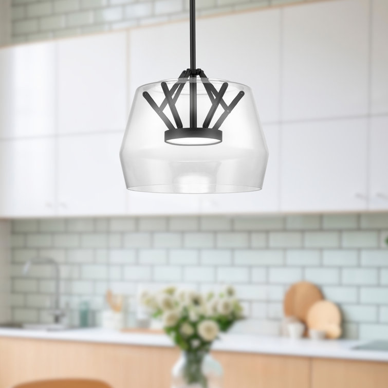 Deco Brushed Gold LED Pendant with Geometric Glass Shade