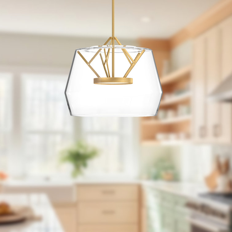 Deco Brushed Gold LED Pendant with Geometric Glass Shade