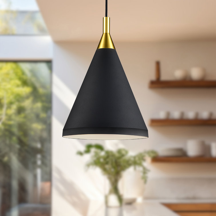 Dorothy Black and Gold Conical Aluminum Pendant, 14" H x 10" W