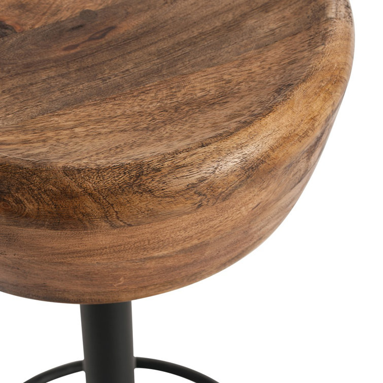 Brown Wood and Metal Swivel Counter Stool