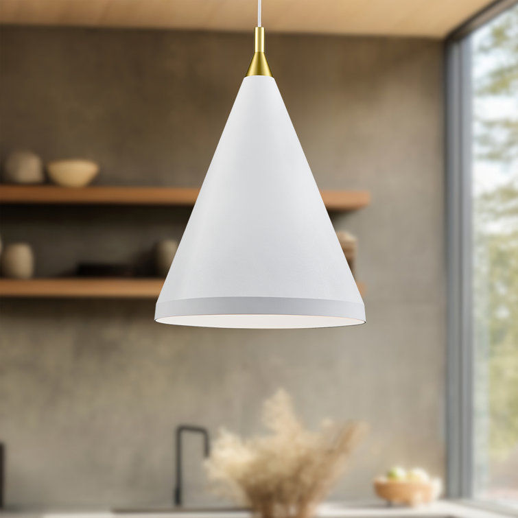Dorothy White and Gold Conical Aluminum Pendant, 24" H x 16" W