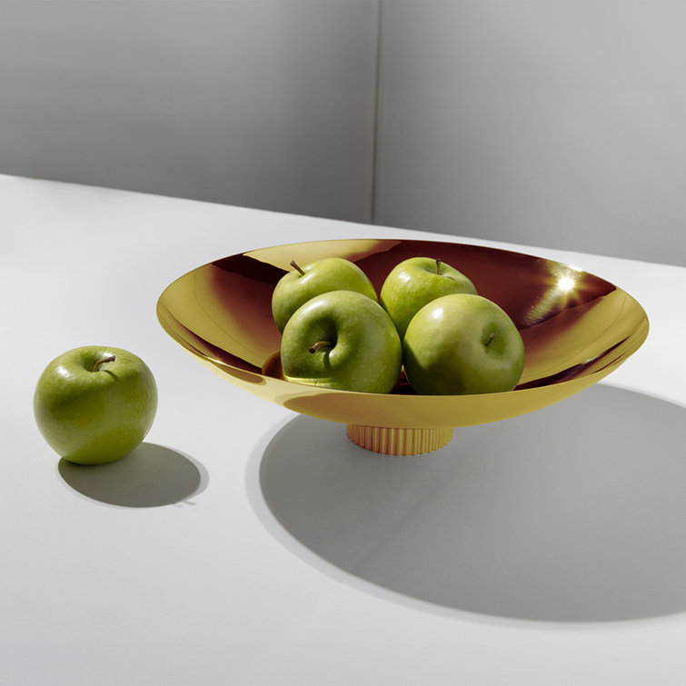 Gold Stainless Steel Round Fruit Bowl with Textured Base