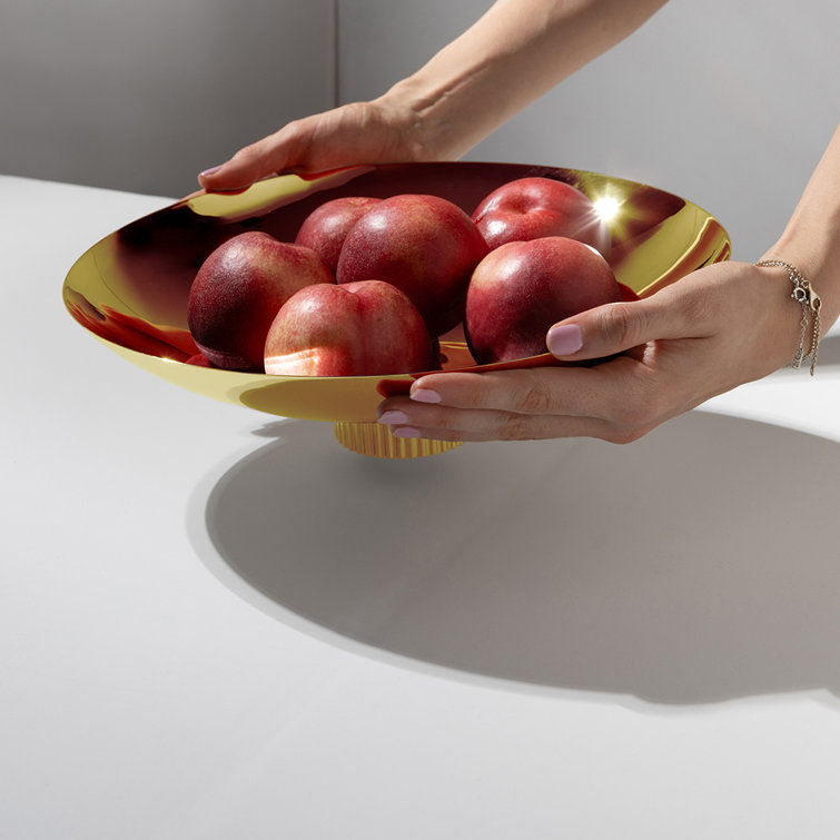 Gold Stainless Steel Round Fruit Bowl with Textured Base