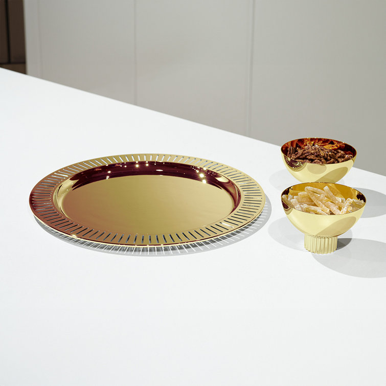 Gold Stainless Steel Round Serving Tray