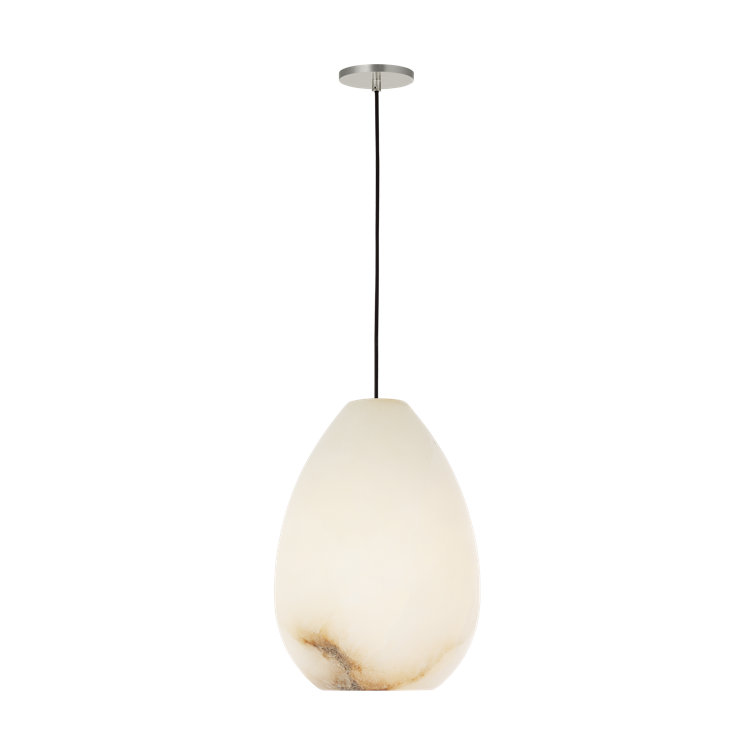 Polished Nickel Mini LED Pendant with Alabaster Shade