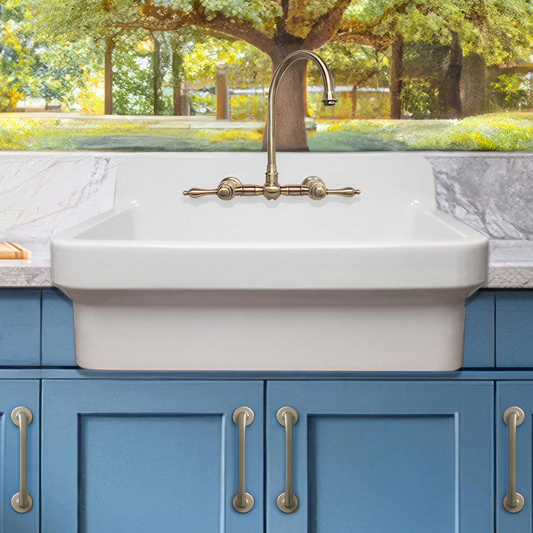Elegant White 30" Fireclay Farmhouse Utility Sink with High Backsplash