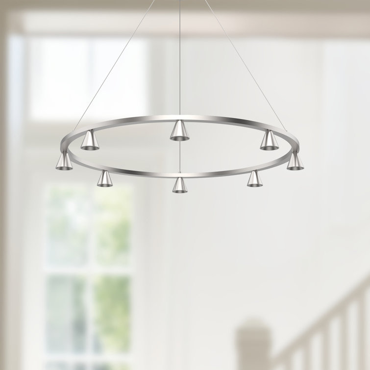 Brushed Nickel LED Wagon Wheel Chandelier with Crystal Accents