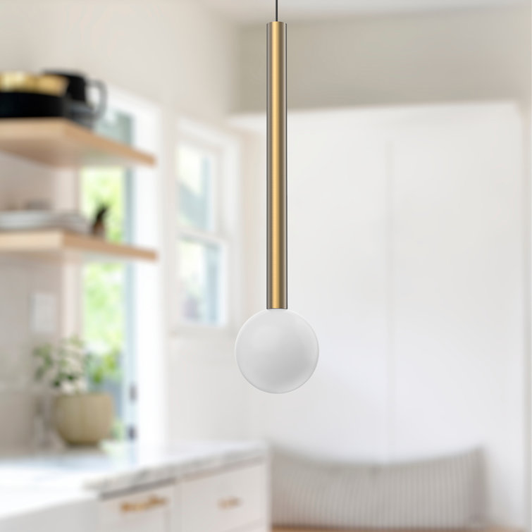 Elixir Mini Globe LED Pendant in Brushed Gold with Opal Glass