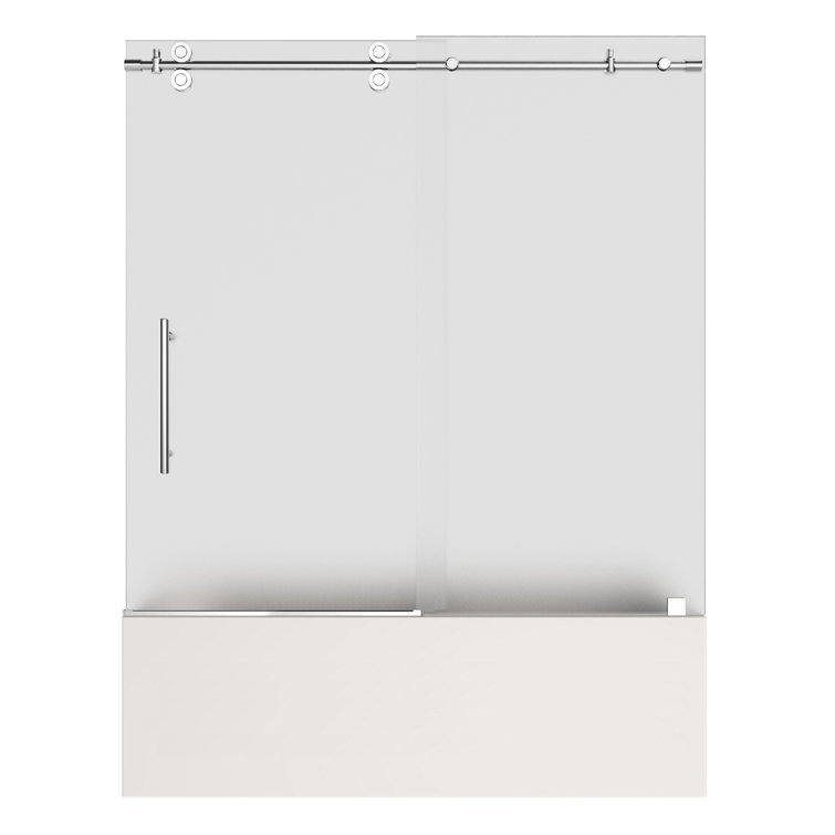 Langham 60'' Chrome Frameless Sliding Tub Door with Frosted Glass